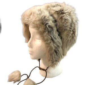 Vintage ADOLFO Real Fur Trapper's Hat with Tie & Fur Pom-Pom